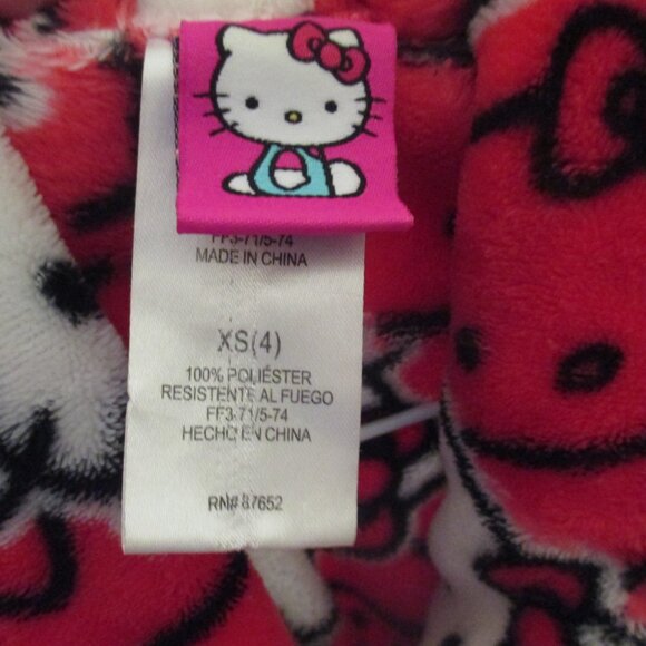 Girls Hello Kitty Fleece Dark PInk & White Bathrobe with tie sash Size 4 - XS - Picture 4 of 4